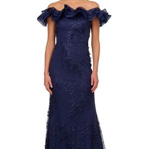 3D Floral Off-the-Shoulder Ruffle Mermaid Gown
